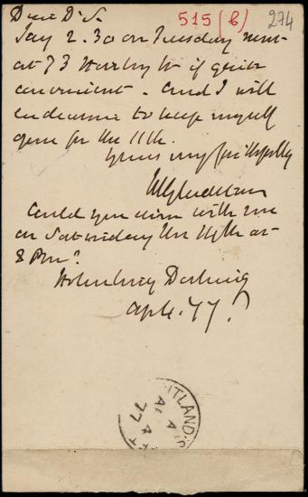Letter sent by Gladstone, William Ewart  to Schliemann, Heinrich, 1877
