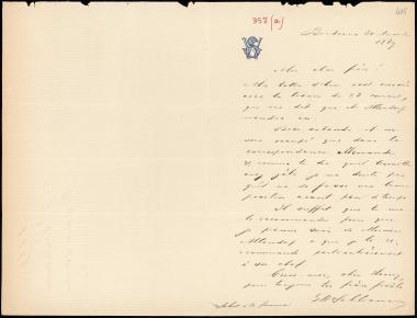 Letter sent by Schliemann, Ernst Wilhelm to Schliemann, Heinrich, 1869
