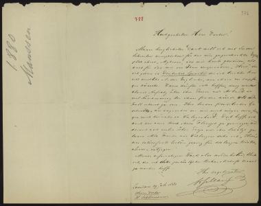 Letter sent by Manssen, W. J. to Schliemann, Heinrich, 1880