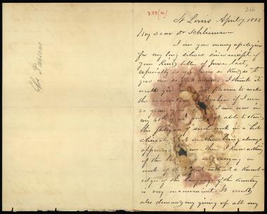 Letter sent by Parsons, Charles to Schliemann, Heinrich, 1883