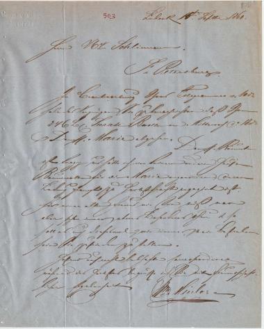 Letter sent by Minlos, Wilhelm to Schliemann, Heinrich, 1861