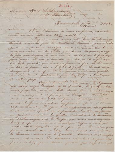 Letter sent by Fournier, Maurice to Schliemann, Heinrich, 1856