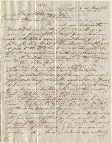 Letter sent by Telo & Prange to Schliemann, Heinrich, 1853