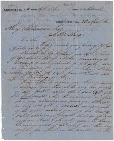 Letter sent by Leidemann, A. & Co. to Schliemann, Heinrich, 1860