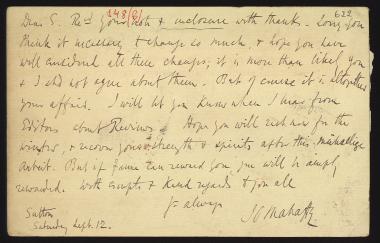 Letter sent by Mahaffy, John Pentland to Schliemann, Heinrich, 1885