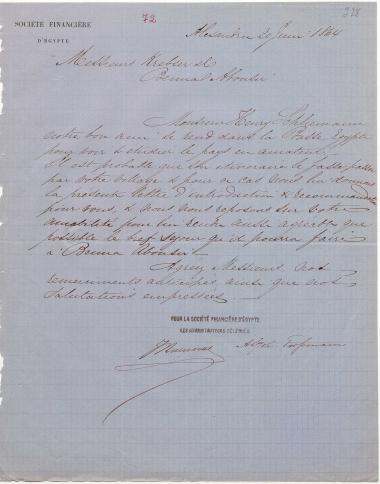 Letter sent by Forssmann, A. St. John to Krebser & Co. and Bennal, Abousir, 1864