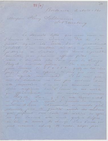 Letter sent by Schickler & Co. to Schliemann, Heinrich, 1861