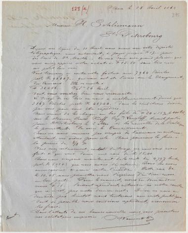 Letter sent by Langer, Wanner & Co. to Schliemann, Heinrich, 1862