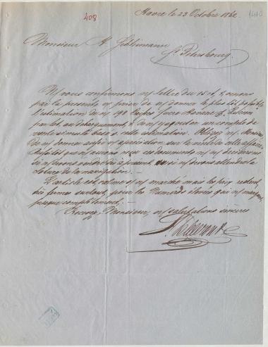 Letter sent by Yebleron, L. to Schliemann, Heinrich, 1862