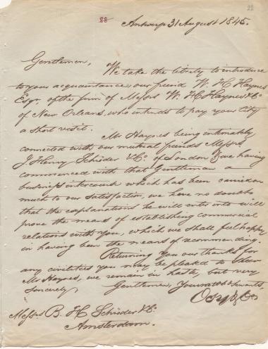 Letter sent by Osy & Co. to Schröder, B. H. & Co. 1845