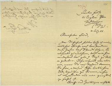 Letter sent by Blind, Karl to Schliemann, Heinrich, 1886