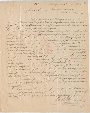 Letter sent by Huelin, Math. & Co. to Schliemann, Heinrich, 1862