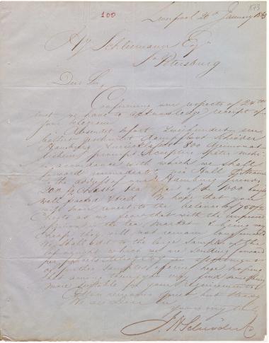 Letter sent by Schröder, Henry J. & Co. to Schliemann, Heinrich, 1863