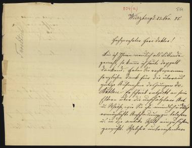 Letter sent by Tröltsch, Auguste to Schliemann, Heinrich, 1885