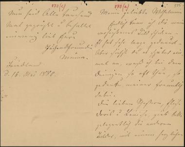 Letter sent by Richers, Minna Meincke to Kühse, Wilhelmine, 1880
