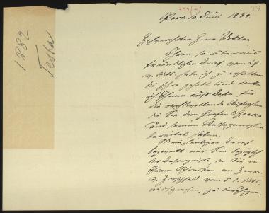 Letter sent by Testa, ? to Schliemann, Heinrich, 1882