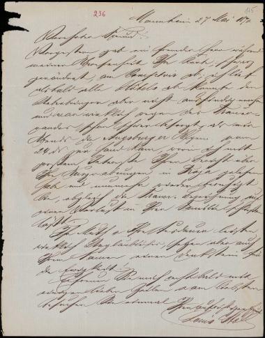 Letter sent by Stoll, Louis to Schliemann, Heinrich, 1870