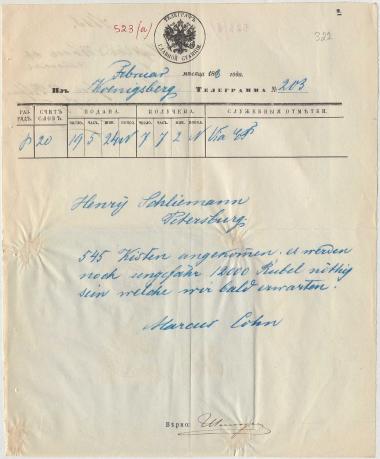 Letter sent by Cohn, Marcus to Schliemann, Heinrich, 1863