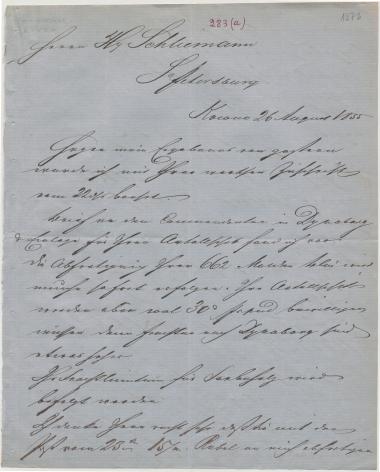 Letter sent by Adelson, Jacob to Schliemann, Heinrich, 1855