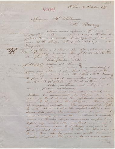 Letter sent by Langer, H. & Co. to Schliemann, Heinrich, 1855