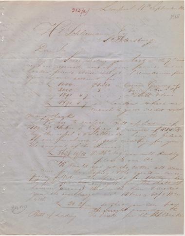 Letter sent by Schröder, Henry J. & Co. to Schliemann, Heinrich, 1860