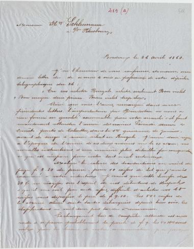 Letter sent by Fournier, Maurice to Schliemann, Heinrich, 1860