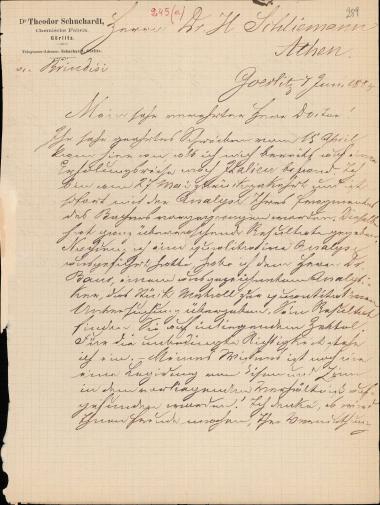 Letter sent by Schuchardt, Theodor to Schliemann, Heinrich, 1884