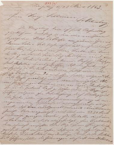 Letter sent by Huber, Carl to Schliemann, Heinrich, 1863