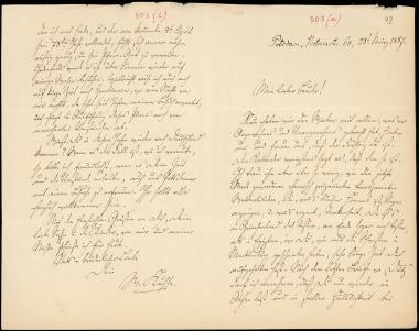 Letter sent by Kühse, Wilhelm to Schliemann, Heinrich, 1887