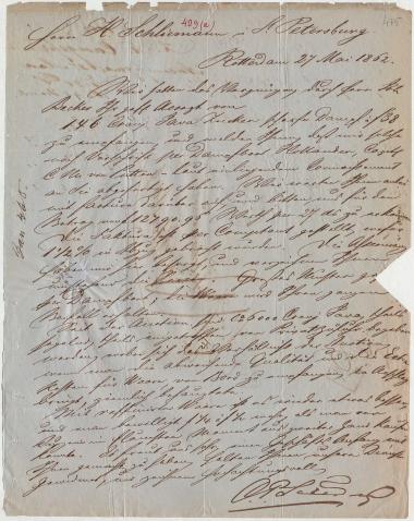 Letter sent by Sander, C. P. & Co. to Schliemann, Heinrich, 1862