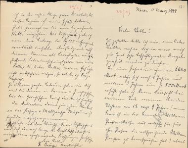 Letter sent by Burger, F. to Schliemann, Heinrich, 1884
