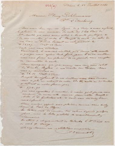 Letter sent by Langer, Wanner & Co. to Schliemann, Heinrich, 1860