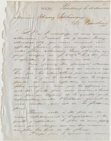 Letter sent by Fournier, Maurice to Schliemann, Heinrich, 1853