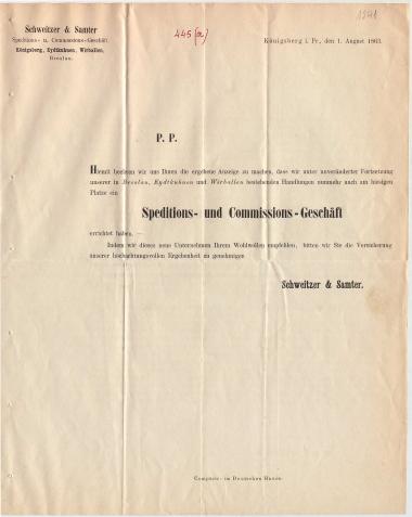 Letter sent by Schweitzer & Samter to Schliemann, Heinrich, 1863