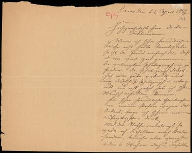 Letter sent by Brugsch, Émile to Schliemann, Heinrich, 1887