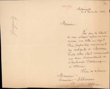 Letter sent by Georgewitz, G. to Schliemann, Heinrich, 1883