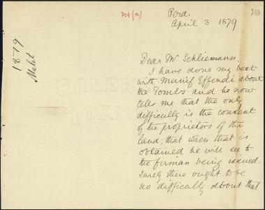 Letter sent by Malet, Edward B. to Schliemann, Heinrich, 1879