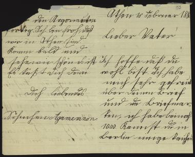 Letter sent by [Σλήμαν], Αγαμέμνων to Schliemann, Heinrich, 1886