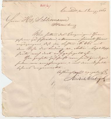 Letter sent by Winberg, Friedrich & Co. to Schliemann, Heinrich, 1860
