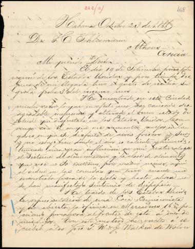 Letter sent by Ealo, Juan to Schliemann, Heinrich, 1888
