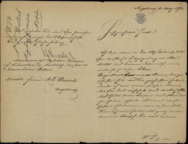 Letter sent by Butsch, A. F. to Schliemann, Heinrich, 1874