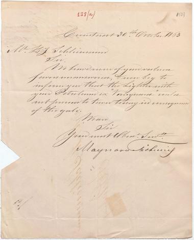 Letter sent by Maynard & Fishwicks to Schliemann, Heinrich, 1863
