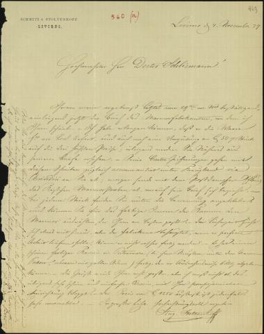 Letter sent by Stoltenhoff, August to Schliemann, Heinrich, 1879