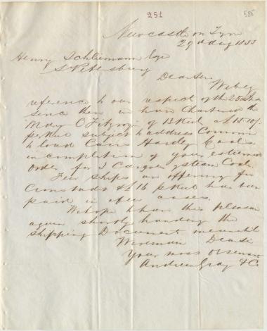 Letter sent by Gray, Andrew & Co. to Schliemann, Heinrich, 1853