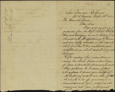 Letter sent by Keith, Eliza D. to Schliemann, Heinrich, 1878