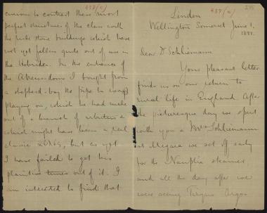 Letter sent by Tylor, Edward B. to Schliemann, Heinrich, 1881