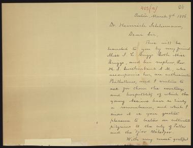 Letter sent by Lawton, William C. to Schliemann, Heinrich, 1886