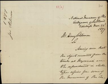 Letter sent by Anderson, Joseph to Schliemann, Heinrich, 1877