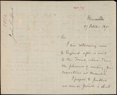 Letter sent by Lubbock, John to Schliemann, Heinrich, 1872