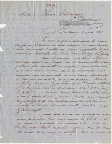 Letter sent by Fournier, Maurice to Schliemann, Heinrich, 1863